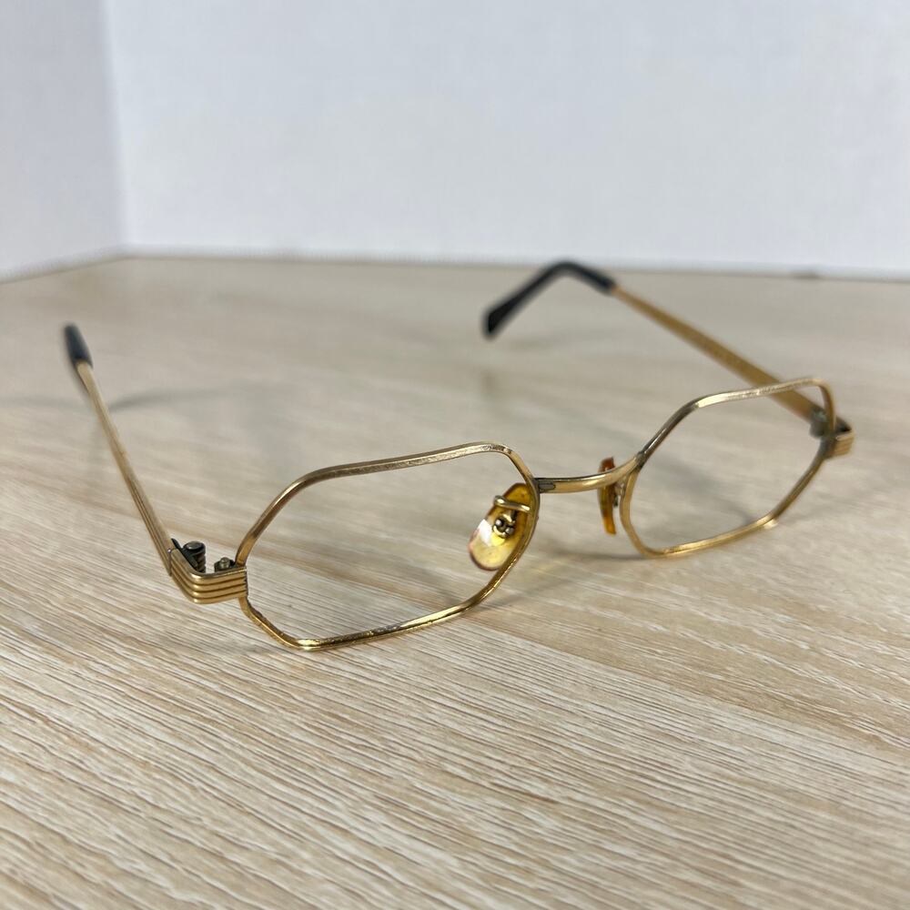 Vintage Victory 1/20 12K GF Gold Eyeglasses Octagon Frames Only 46-18 5 1/2